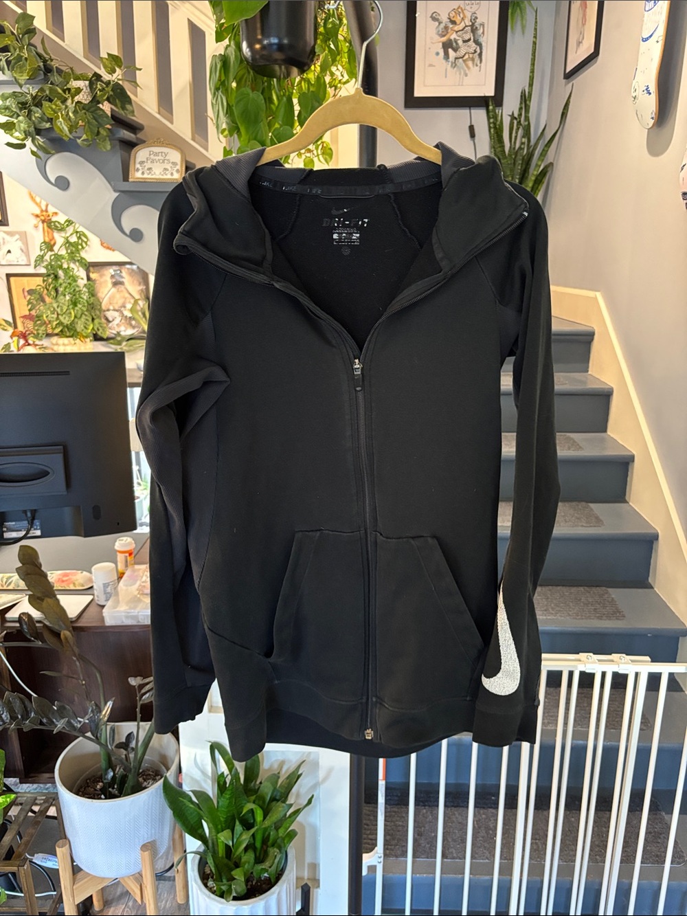 Men’s Nike Black Full-Zip Hooded Jacket with White Swoosh